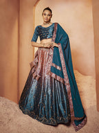 Myra Teal Blue Velvet Embroidered Designer Lehenga Choli