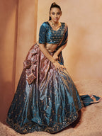 Myra Teal Blue Velvet Embroidered Designer Lehenga Choli
