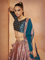 Myra Teal Blue Velvet Embroidered Designer Lehenga Choli