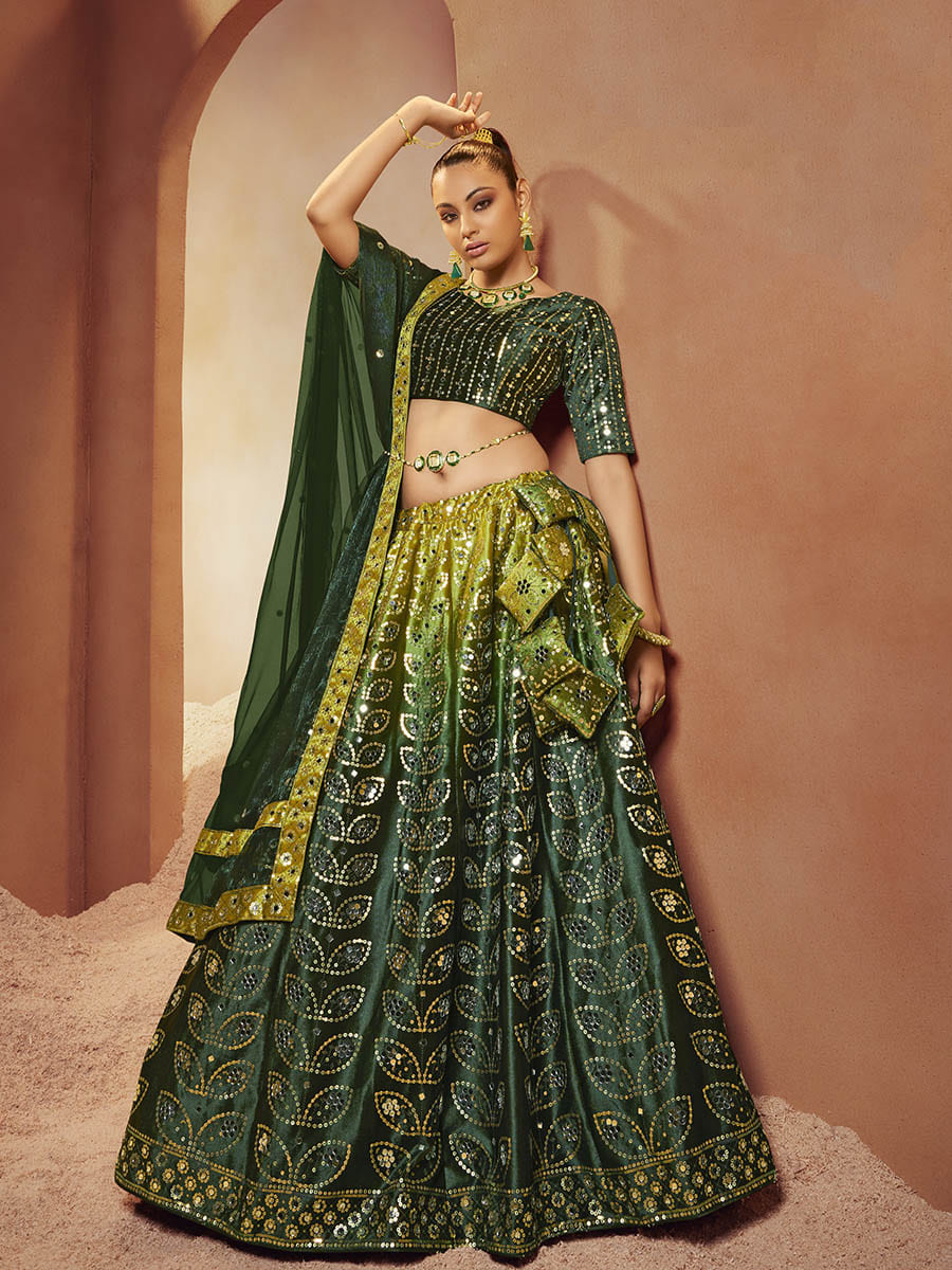 Myra Green Velvet Embroidered Designer Lehenga Choli