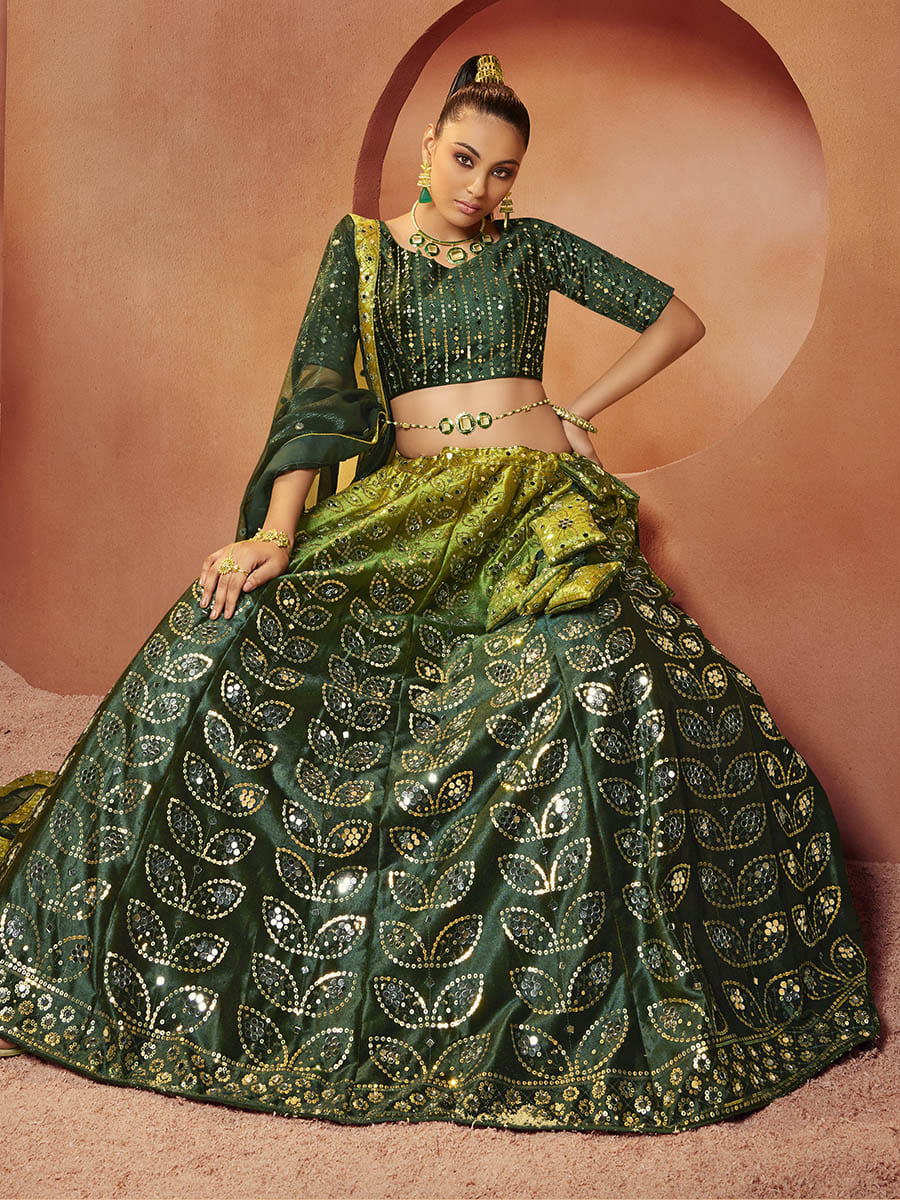 Myra Green Velvet Embroidered Designer Lehenga Choli