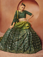 Myra Green Velvet Embroidered Designer Lehenga Choli