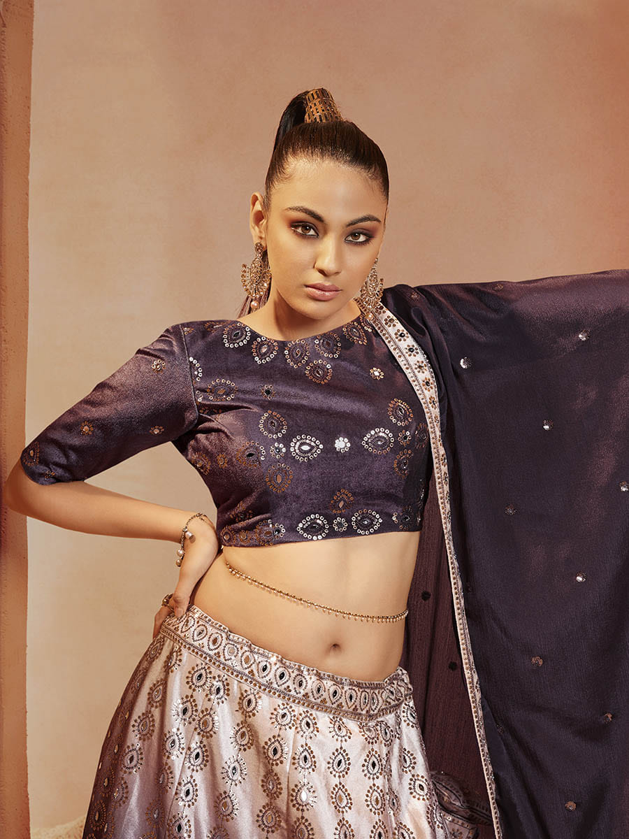 Myra Purple Velvet Embroidered Designer Lehenga Choli