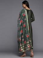 Indo Era Green Embroidered Straight Kurta Palazzos With Dupatta Set