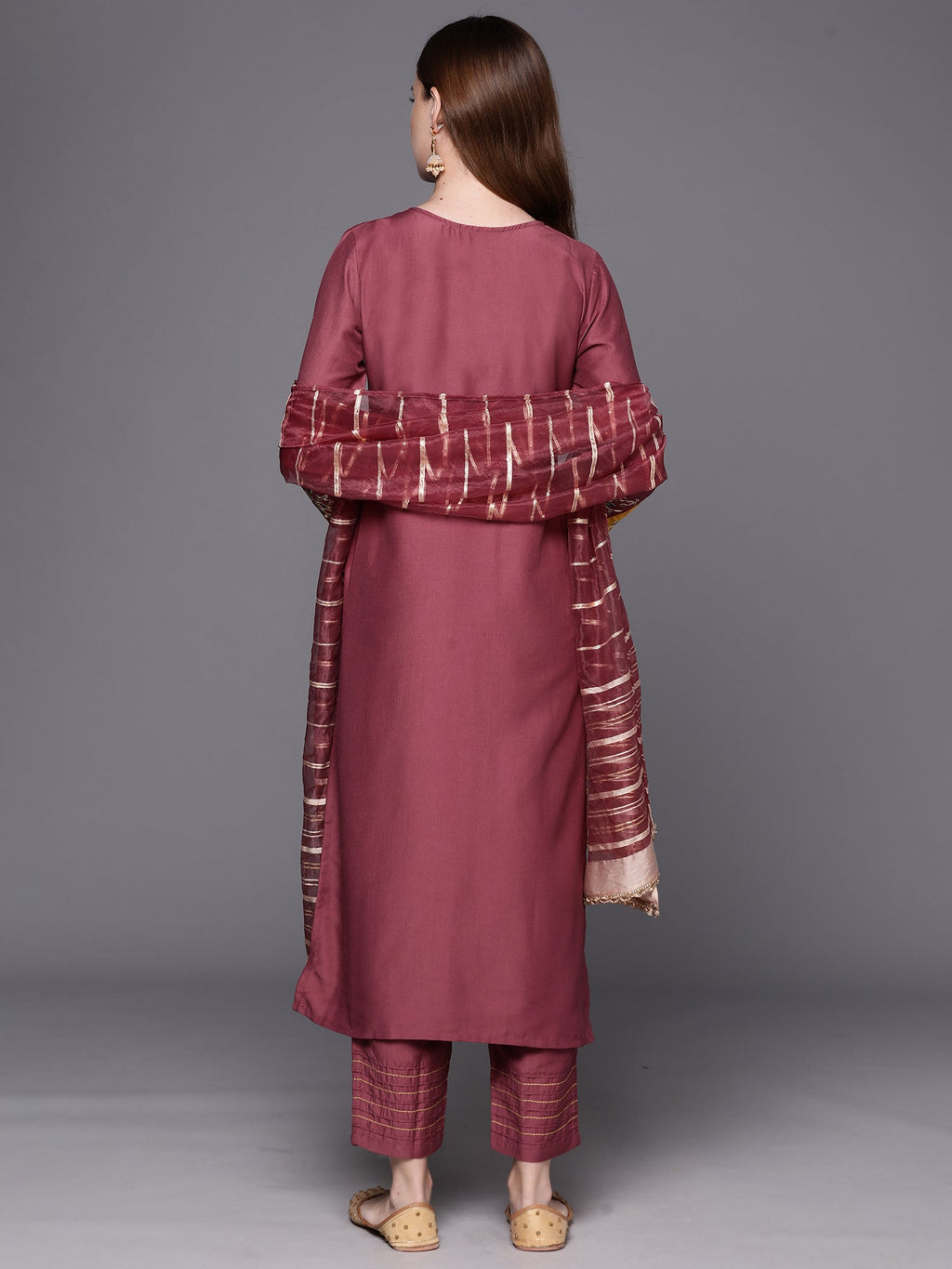 Indo Era Mauve Embroidered Straight Kurta Trousers With Dupatta Set - Distacart