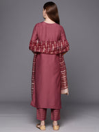 Indo Era Mauve Embroidered Straight Kurta Trousers With Dupatta Set - Distacart