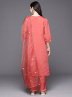 Indo Era Orange Embroidered Straight Kurta Trousers With Dupatta Set - Distacart