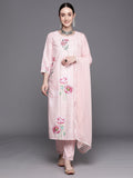 Indo Era Pink Embroidered Straight Kurta Trousers With Dupatta Set - Distacart