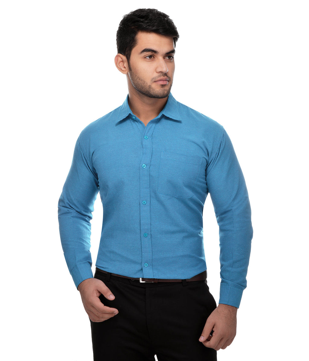 RIAG Blue Men's Full Sleeves Solid Shirt - Distacart