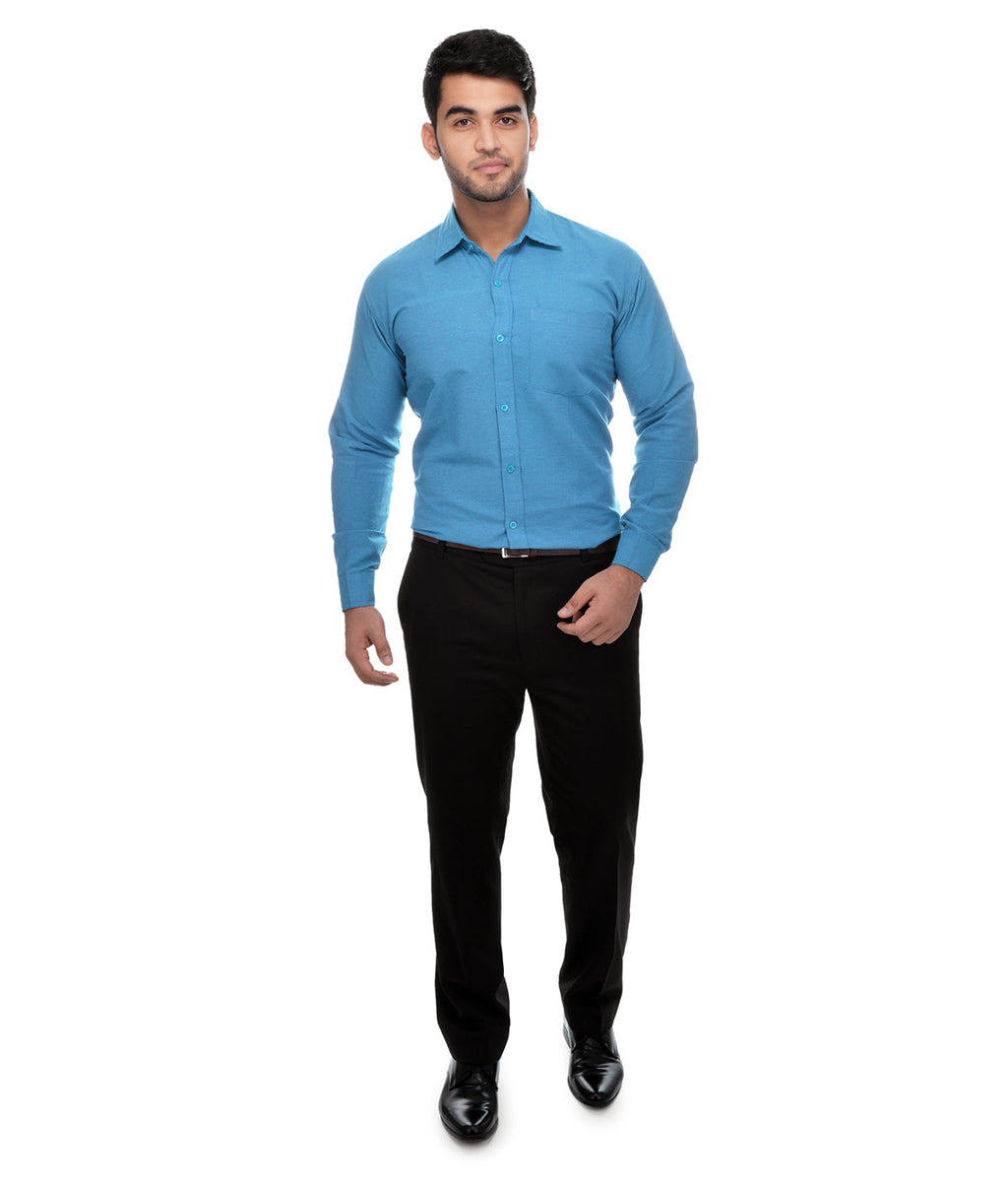 RIAG Blue Men's Full Sleeves Solid Shirt - Distacart