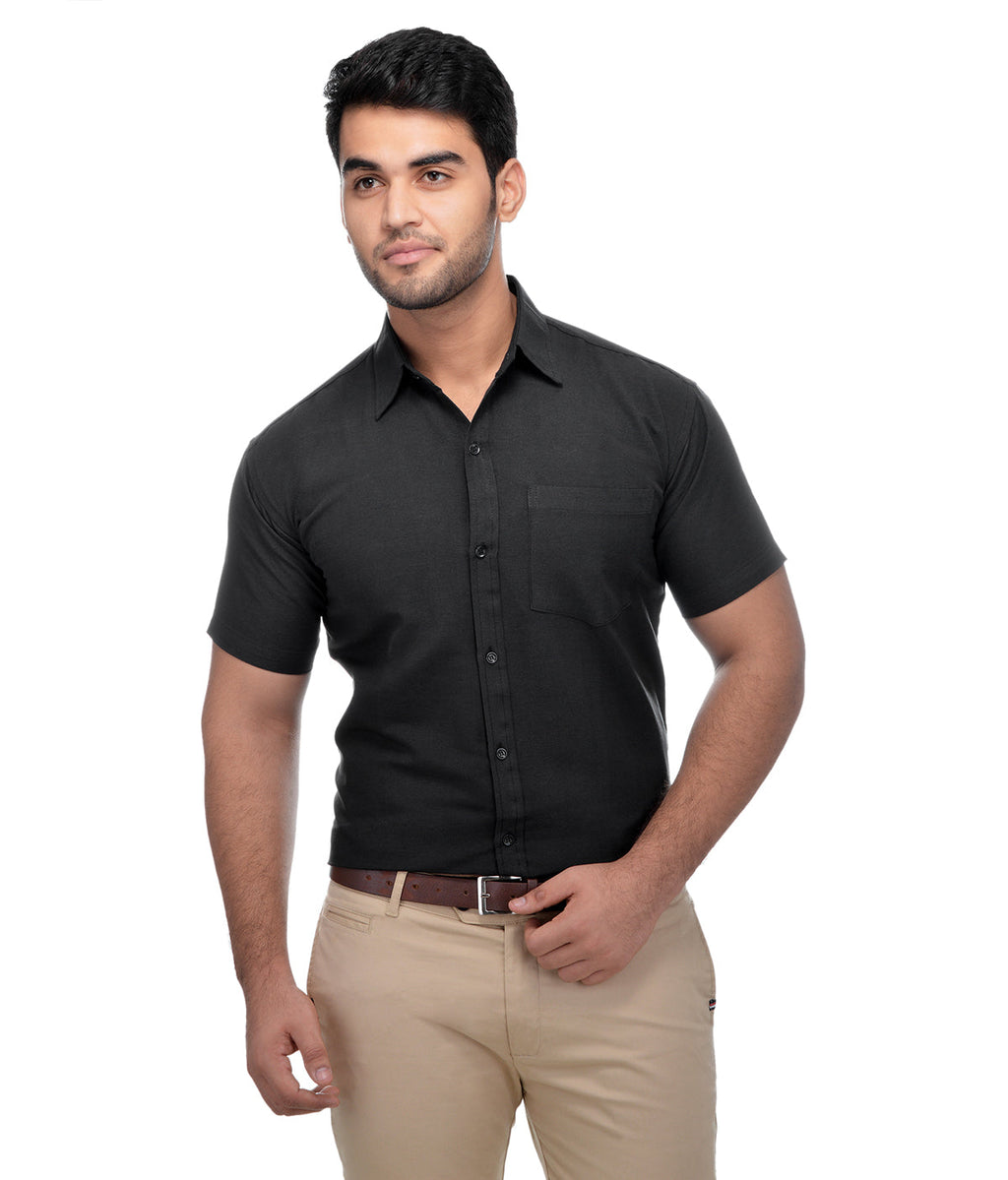 RIAG Black Men's Half Sleeves Solid Shirt - Distacart