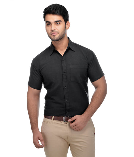 RIAG Black Men's Half Sleeves Solid Shirt