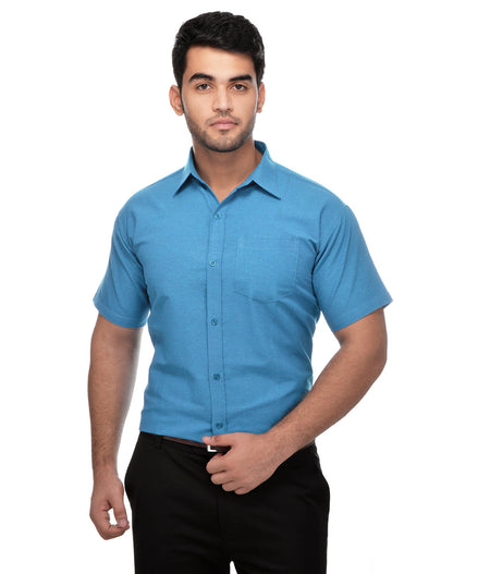 RIAG Blue Men's Half Sleeves Solid Shirt