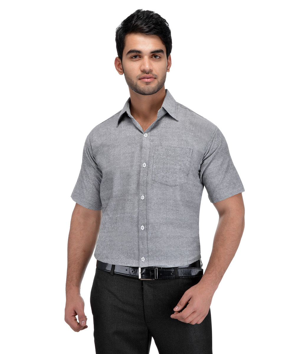 RIAG Grey Men's Half Sleeves Solid Shirt - Distacart