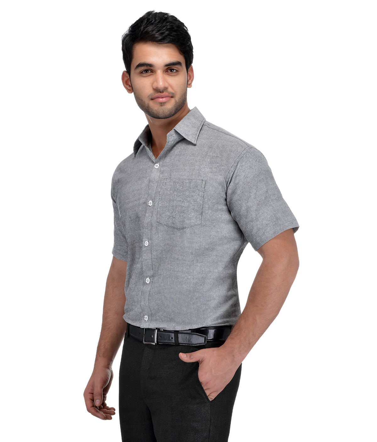 RIAG Grey Men's Half Sleeves Solid Shirt - Distacart