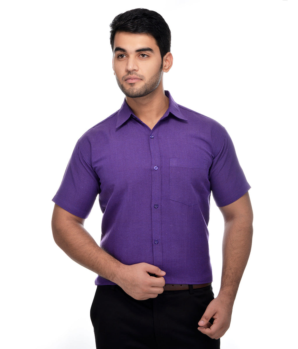 RIAG Purple Men's Half Sleeves Solid Shirt - Distacart