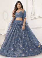 Vegaa Fashion Light Blue Butterfly Net Embroidery Sequins Designer Lehenga