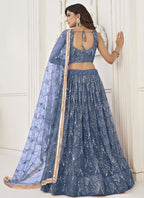 Vegaa Fashion Light Blue Butterfly Net Embroidery Sequins Designer Lehenga