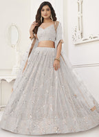 Vegaa Fashion Off White Butterfly Net Embroidery Sequins Designer Lehenga