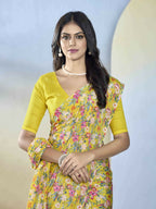 Yellow Georgette Designer Printed Ready to Wear Saree - Samyana