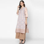 Cheera Hand Block Print Pale Pink & Skin Color Straight Kurta With Palazzo (MAAI-088K)