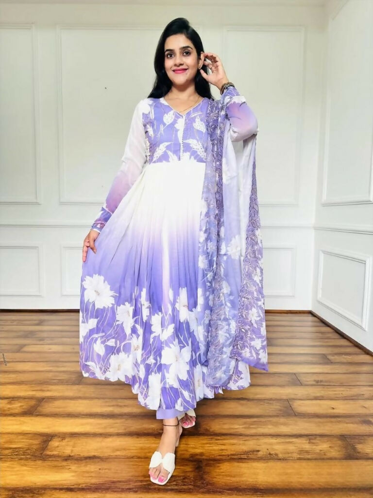 Teeya Creation Multi Colour Faux georgette Printed With Hand Work Party Wear Gown - Distacart
