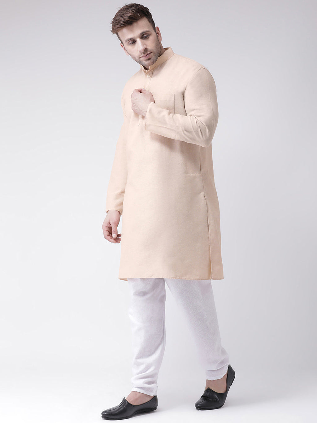 RIAG Men's Beige Cotton Long Ethnic Kurta - Distacart