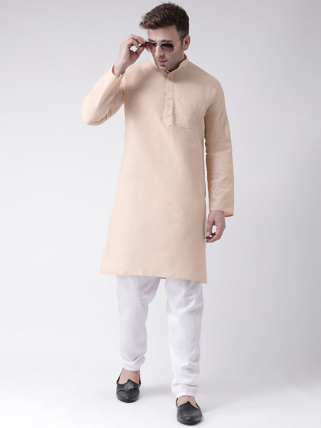 RIAG Men's Beige Cotton Long Ethnic Kurta - Distacart