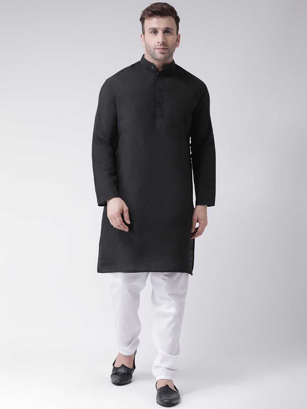 RIAG Men's Black Cotton Long Ethnic Kurta - Distacart