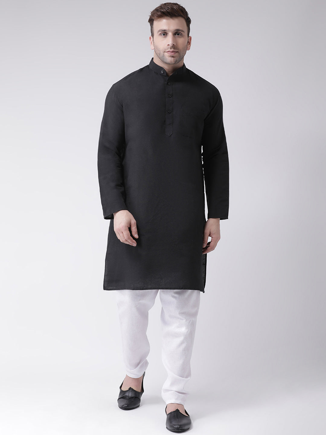 RIAG Men's Black Cotton Long Ethnic Kurta - Distacart