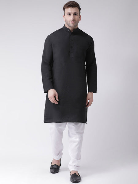 RIAG Men's Black Cotton Long Ethnic Kurta