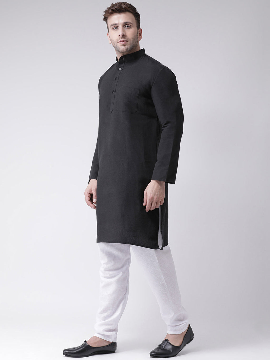 RIAG Men's Black Cotton Long Ethnic Kurta - Distacart