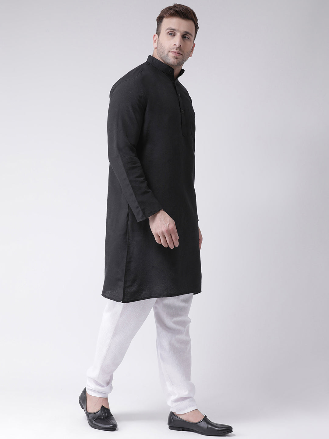 RIAG Men's Black Cotton Long Ethnic Kurta - Distacart