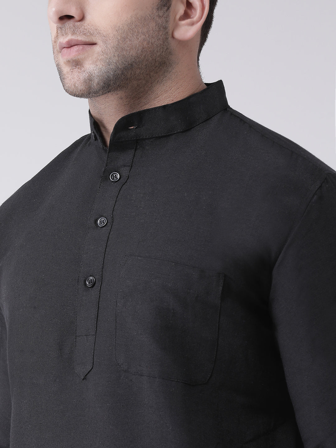 RIAG Men's Black Cotton Long Ethnic Kurta - Distacart