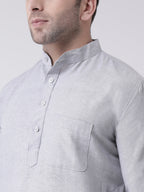 RIAG Men's Grey Cotton Long Ethnic Kurta - Distacart