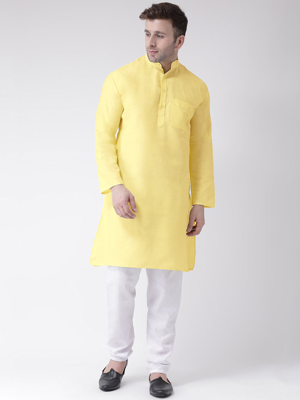 RIAG Men's Yellow Cotton Long Ethnic Kurta - Distacart