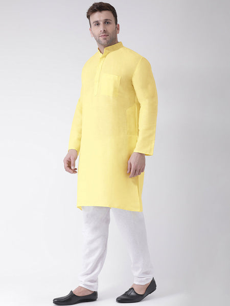 RIAG Men's Yellow Cotton Long Ethnic Kurta