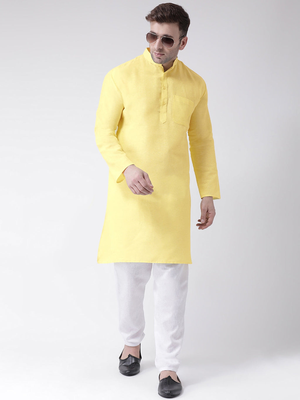 RIAG Yellow Men's Ethnic Long Kurta And Pyjama Set - Distacart