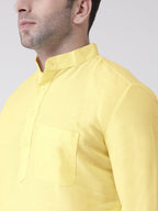 RIAG Men's Yellow Cotton Long Ethnic Kurta - Distacart