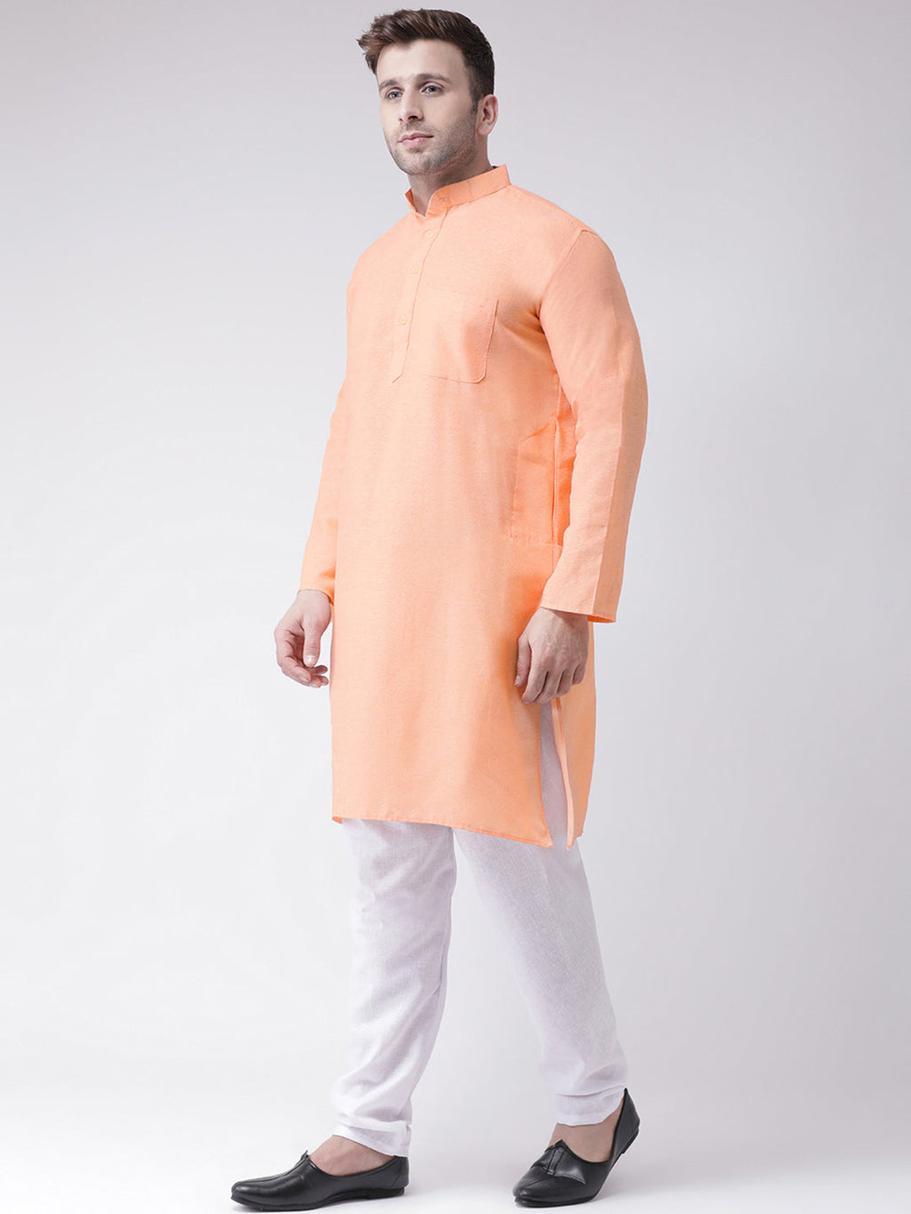 RIAG Men's Orange Cotton Long Ethnic Kurta - Distacart