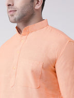 RIAG Men's Orange Cotton Long Ethnic Kurta - Distacart