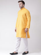 RIAG Men's Yellow Cotton Long Ethnic Kurta - Distacart