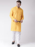 RIAG Men's Yellow Cotton Long Ethnic Kurta - Distacart