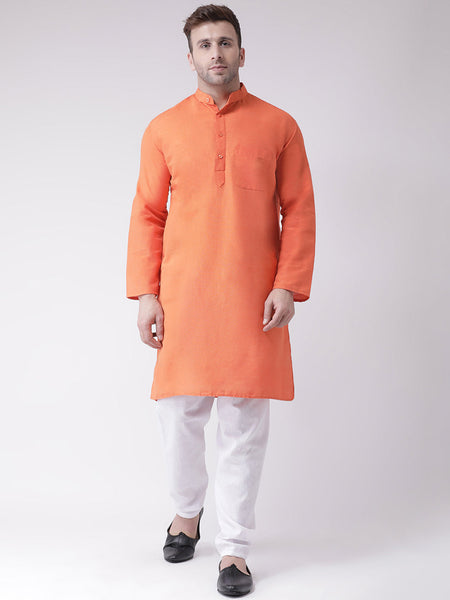 RIAG Orange Men's Ethnic Long Kurta And Pyjama Set