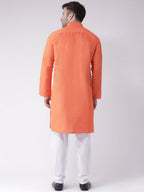RIAG Men's Orange Cotton Long Ethnic Kurta - Distacart
