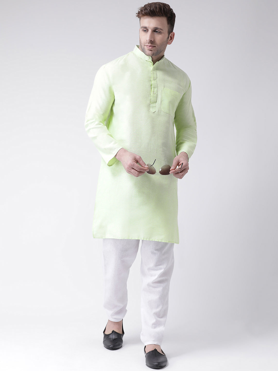 RIAG Men's Green Cotton Long Ethnic Kurta - Distacart