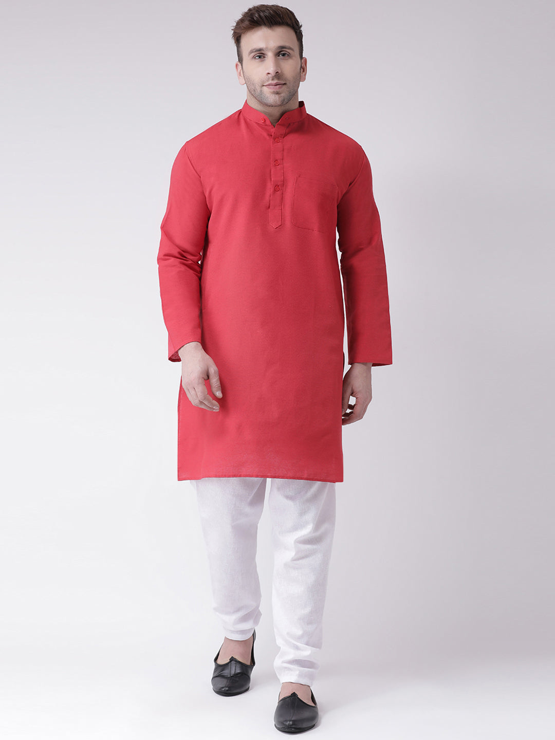 RIAG Men's Red Cotton Long Ethnic Kurta - Distacart