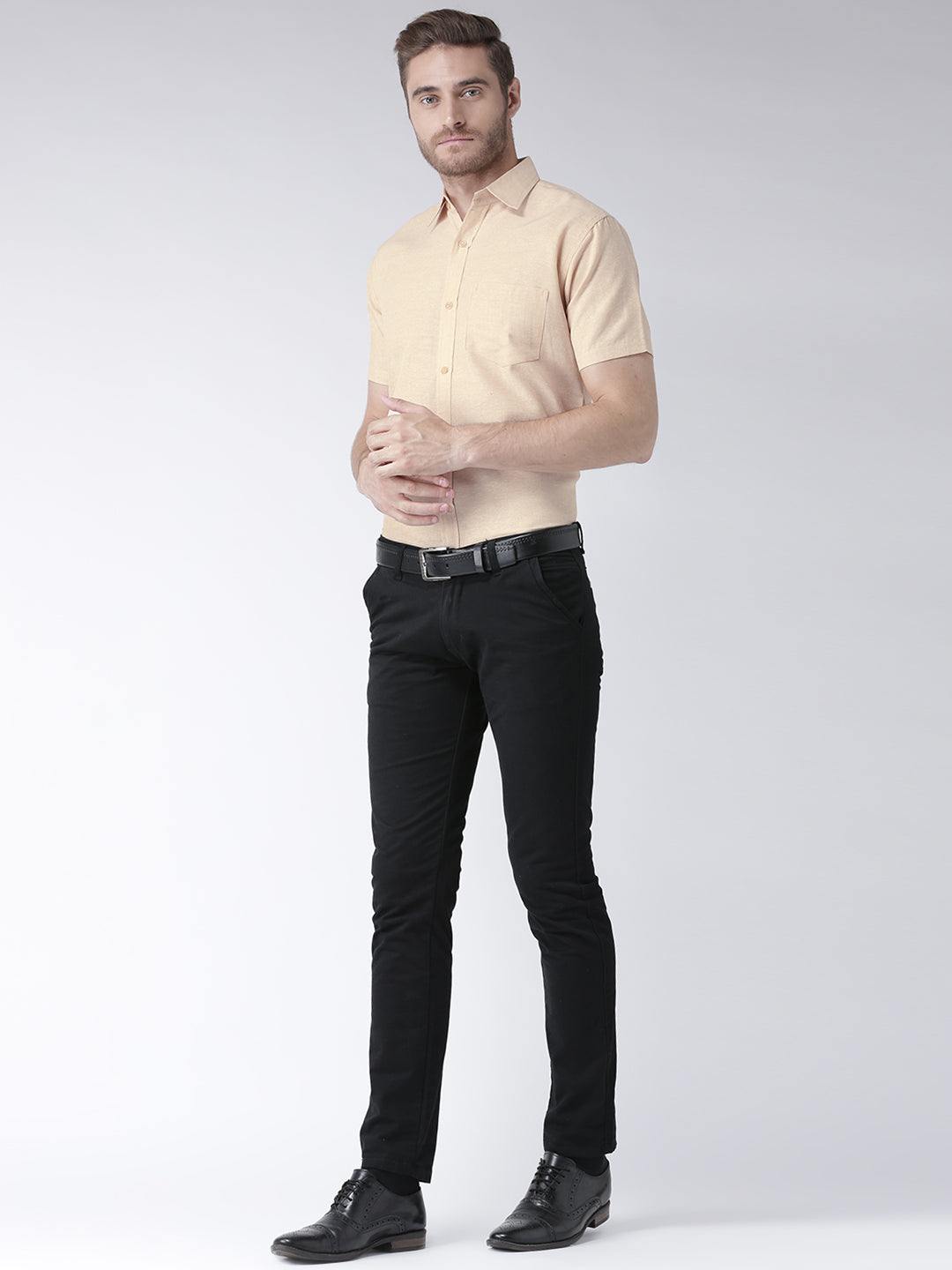 RIAG Beige Men's Half Sleeves Solid Shirt - Distacart