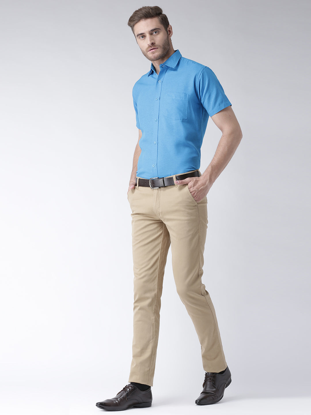 RIAG Blue Men's Half Sleeves Solid Shirt - Distacart