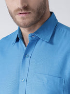 RIAG Blue Men's Half Sleeves Solid Shirt - Distacart